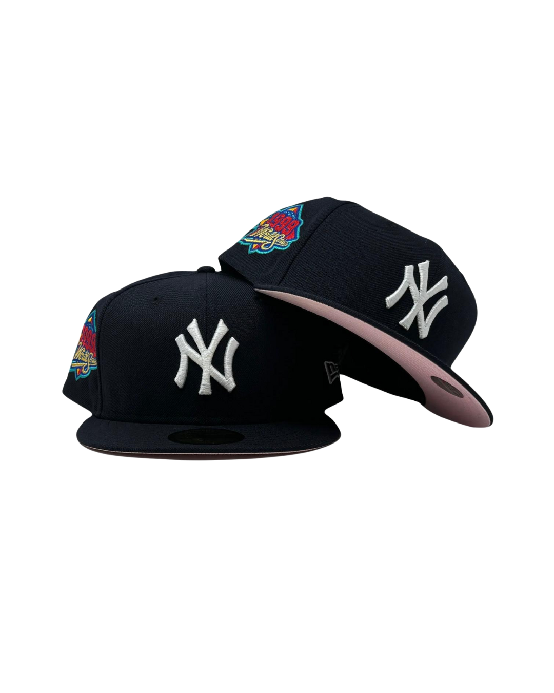 New York Yankees 1999 World Series Navy Blue Pink Brim New Era Fitted Hat