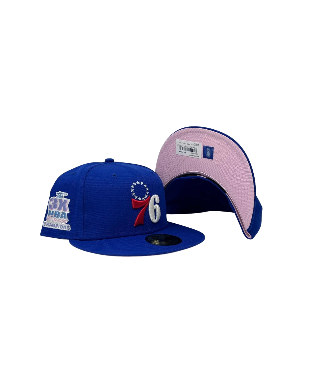 PHILADELPHIA 76ERS 3X CHAMPIONSHIP POP SWEAT PINK BRIM NEW ERA FITTED HAT
